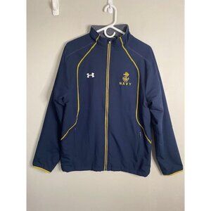 Under Armour US Navy Blue Fleece Lined Windbreaker Jacket Sz Small Full zip